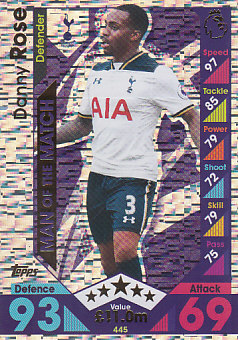 Danny Rose Tottenham Hotspur 2016/17 Topps Match Attax Man of the Match #445